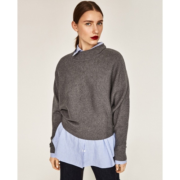 Zara Sweaters - Zara Knit Sweater Gray Ribbed dolman Sleeve Boxy